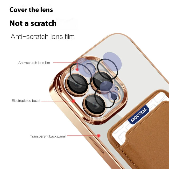 TPU + PC Slim Case for iPhone 14 Pro Max Magnetic Cover CD Texture Phone Case with Card Bag - Purple - 5