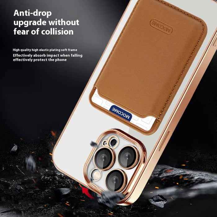 TPU + PC Slim Case for iPhone 14 Pro Max Magnetic Cover CD Texture Phone Case with Card Bag - Purple - 6