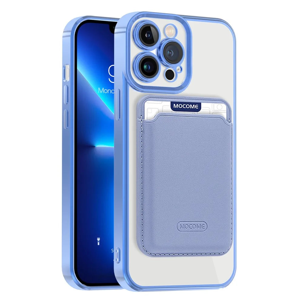 TPU + PC Case for iPhone 13 Pro Max 6.7 inch Anti-Drop Phone Cover Magnetic Slim Case with Card Bag - Blue - 2
