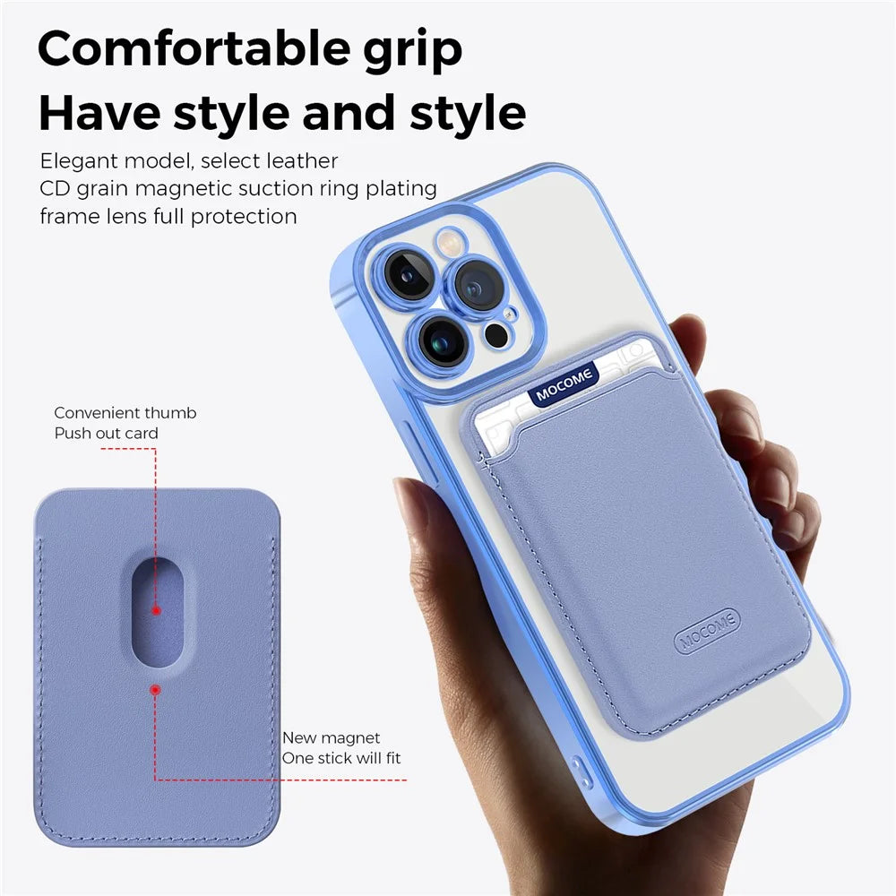 TPU + PC Case for iPhone 13 Pro Max 6.7 inch Anti-Drop Phone Cover Magnetic Slim Case with Card Bag - Blue - 3