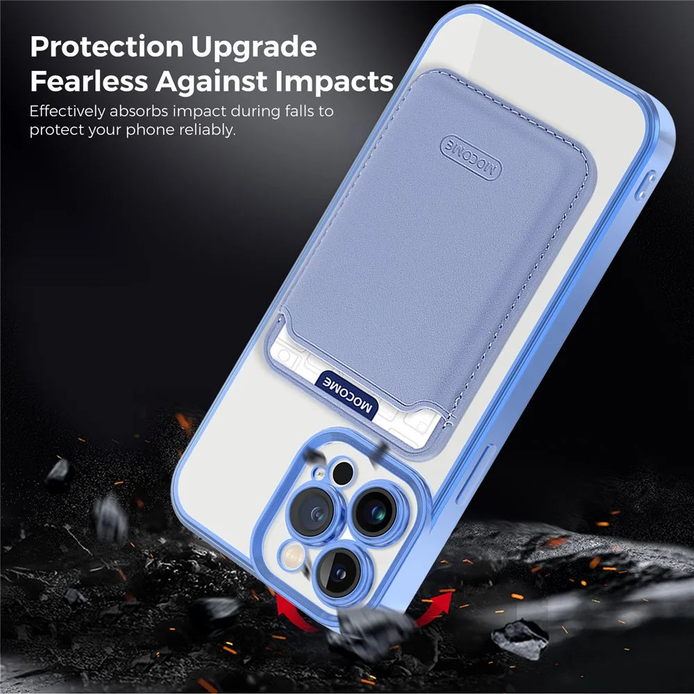 TPU + PC Case for iPhone 13 Pro Max 6.7 inch Anti-Drop Phone Cover Magnetic Slim Case with Card Bag - Blue - 4