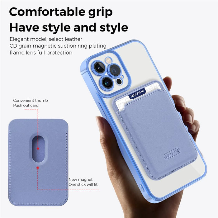 Magnetic Case for iPhone 12 Pro Max 6.7 inch Shockproof Phone Cover TPU + PC Case with Card Bag - Blue - 3