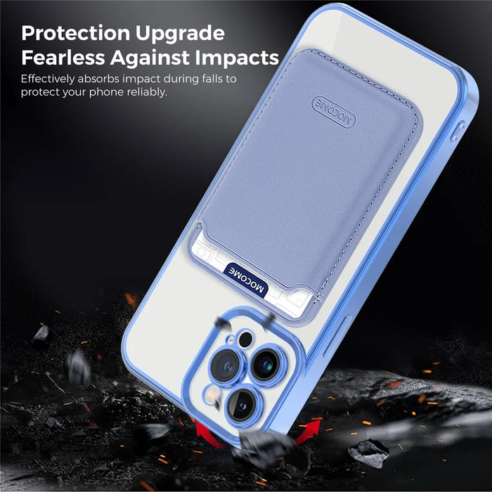 Magnetic Case for iPhone 12 Pro Max 6.7 inch Shockproof Phone Cover TPU + PC Case with Card Bag - Blue - 4