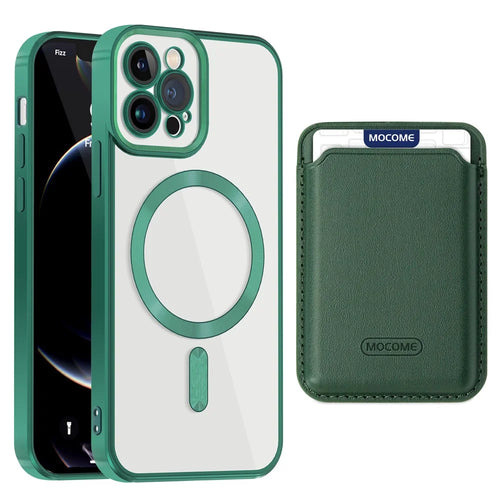 Anti-Scratch Slim Case for iPhone 12 Pro 6.1 inch TPU + PC Phone Cover Magnetic Case with Card Bag - Green - 1