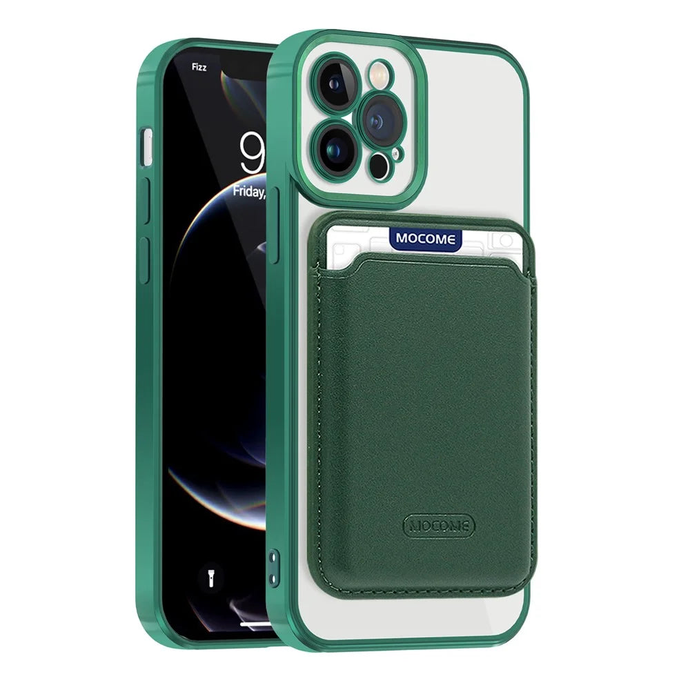 Anti-Scratch Slim Case for iPhone 12 Pro 6.1 inch TPU + PC Phone Cover Magnetic Case with Card Bag - Green - 2