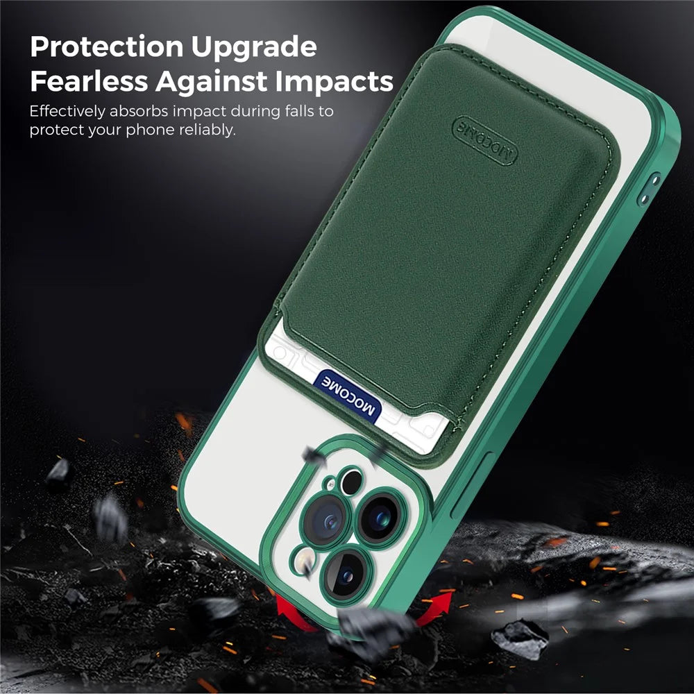 Anti-Scratch Slim Case for iPhone 12 Pro 6.1 inch TPU + PC Phone Cover Magnetic Case with Card Bag - Green - 4