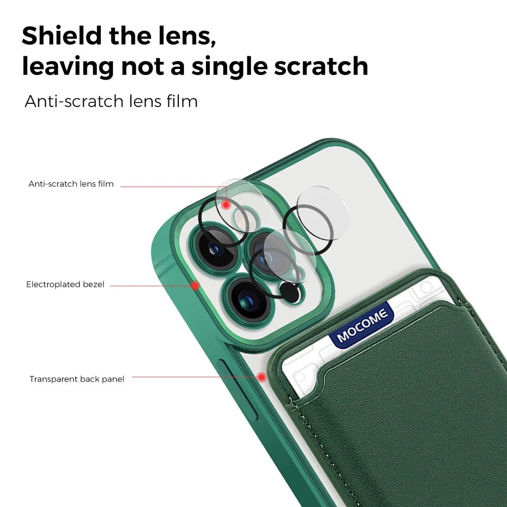 Anti-Scratch Slim Case for iPhone 12 Pro 6.1 inch TPU + PC Phone Cover Magnetic Case with Card Bag - Green - 5