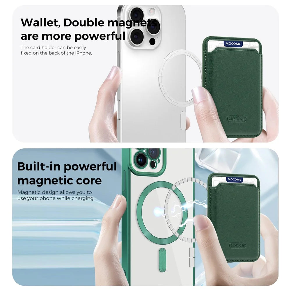 Anti-Scratch Slim Case for iPhone 12 Pro 6.1 inch TPU + PC Phone Cover Magnetic Case with Card Bag - Green - 7