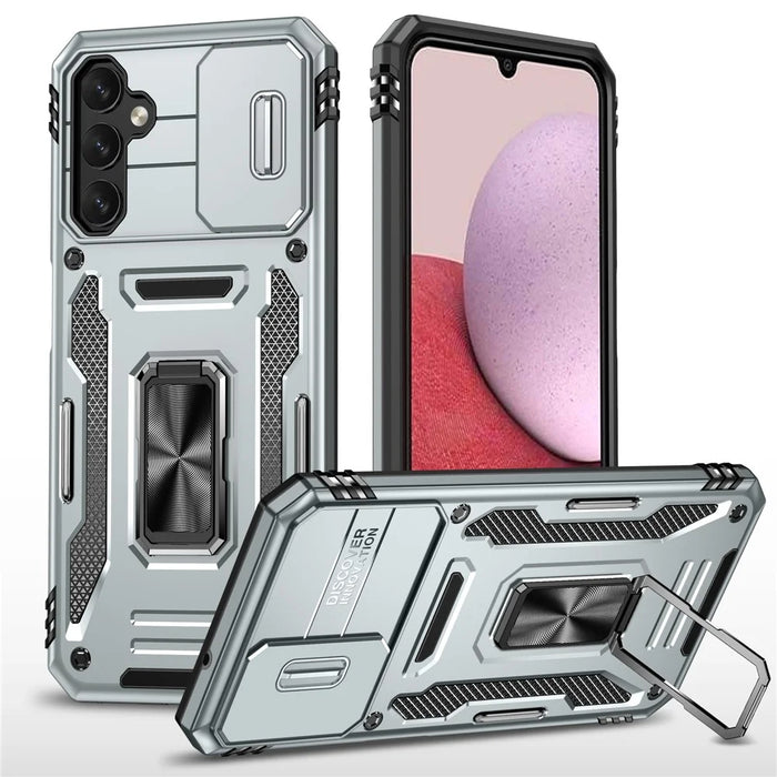 Armor Series Anti-scratch Phone Case for Samsung Galaxy A34 5G Kickstand Phone Cover with Slide Camera Protector - Grey - 1
