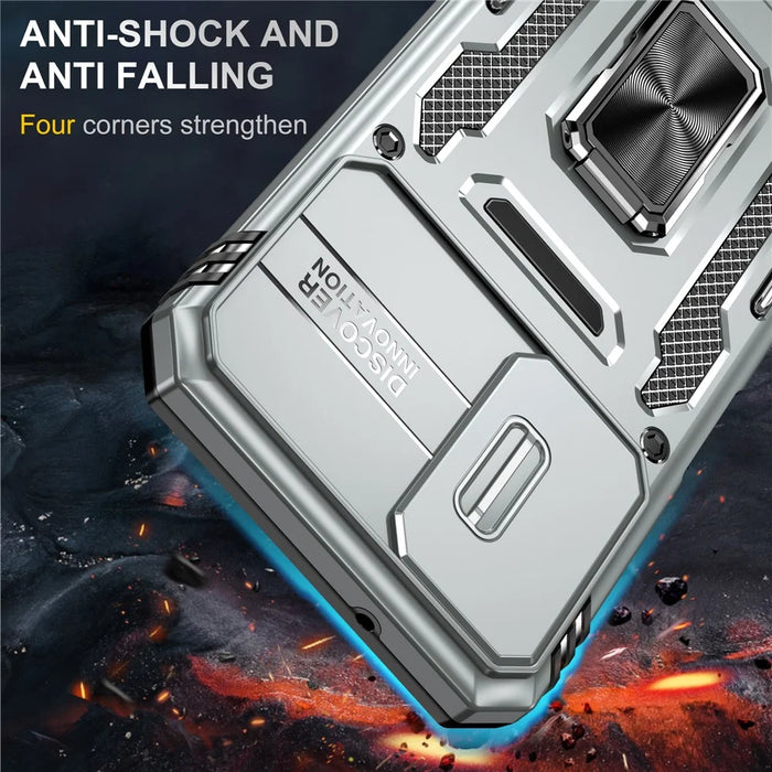 Armor Series Anti-scratch Phone Case for Samsung Galaxy A34 5G Kickstand Phone Cover with Slide Camera Protector - Grey - 2