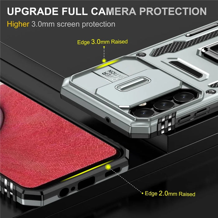 Armor Series Anti-scratch Phone Case for Samsung Galaxy A34 5G Kickstand Phone Cover with Slide Camera Protector - Grey - 3