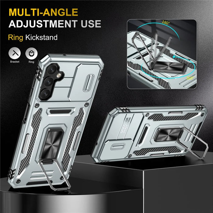 Armor Series Anti-scratch Phone Case for Samsung Galaxy A34 5G Kickstand Phone Cover with Slide Camera Protector - Grey - 4