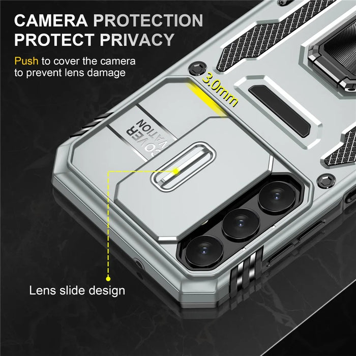 Armor Series Anti-scratch Phone Case for Samsung Galaxy A34 5G Kickstand Phone Cover with Slide Camera Protector - Grey - 5