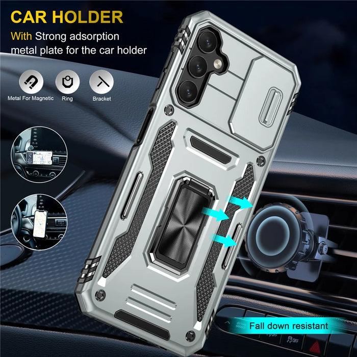 Armor Series Anti-scratch Phone Case for Samsung Galaxy A34 5G Kickstand Phone Cover with Slide Camera Protector - Grey - 6