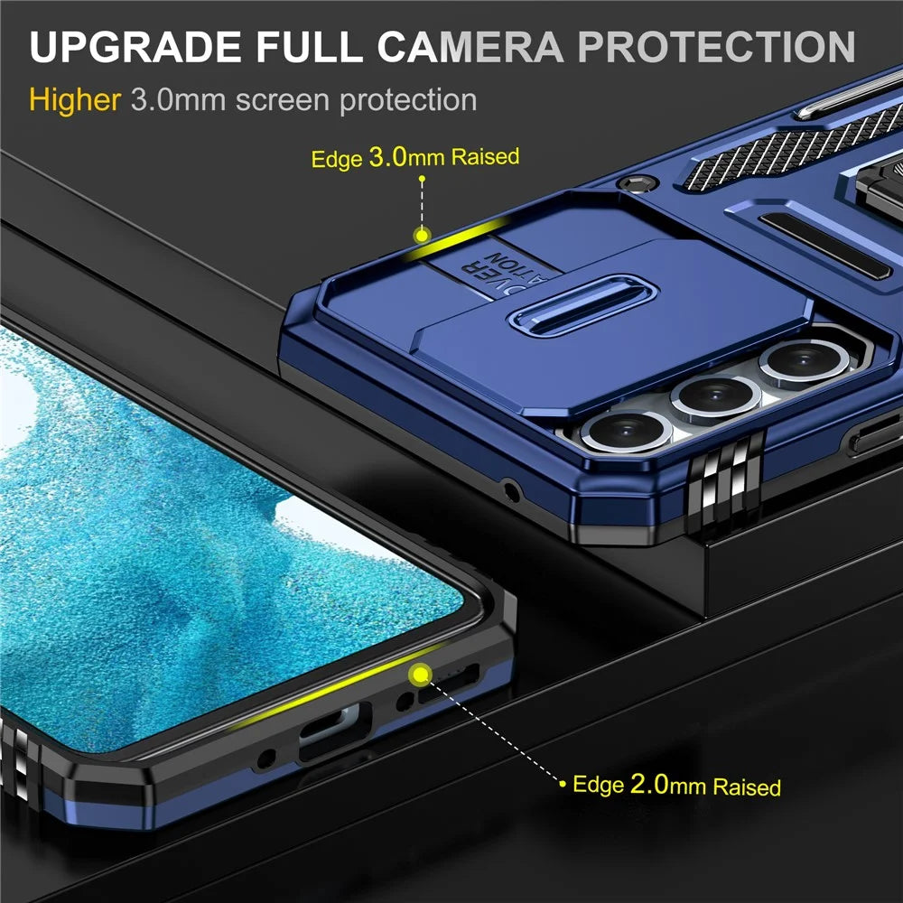Armor Series Phone Case for Samsung Galaxy A54 5G , PC + TPU Shockproof Phone Cover Kickstand - Blue - 3