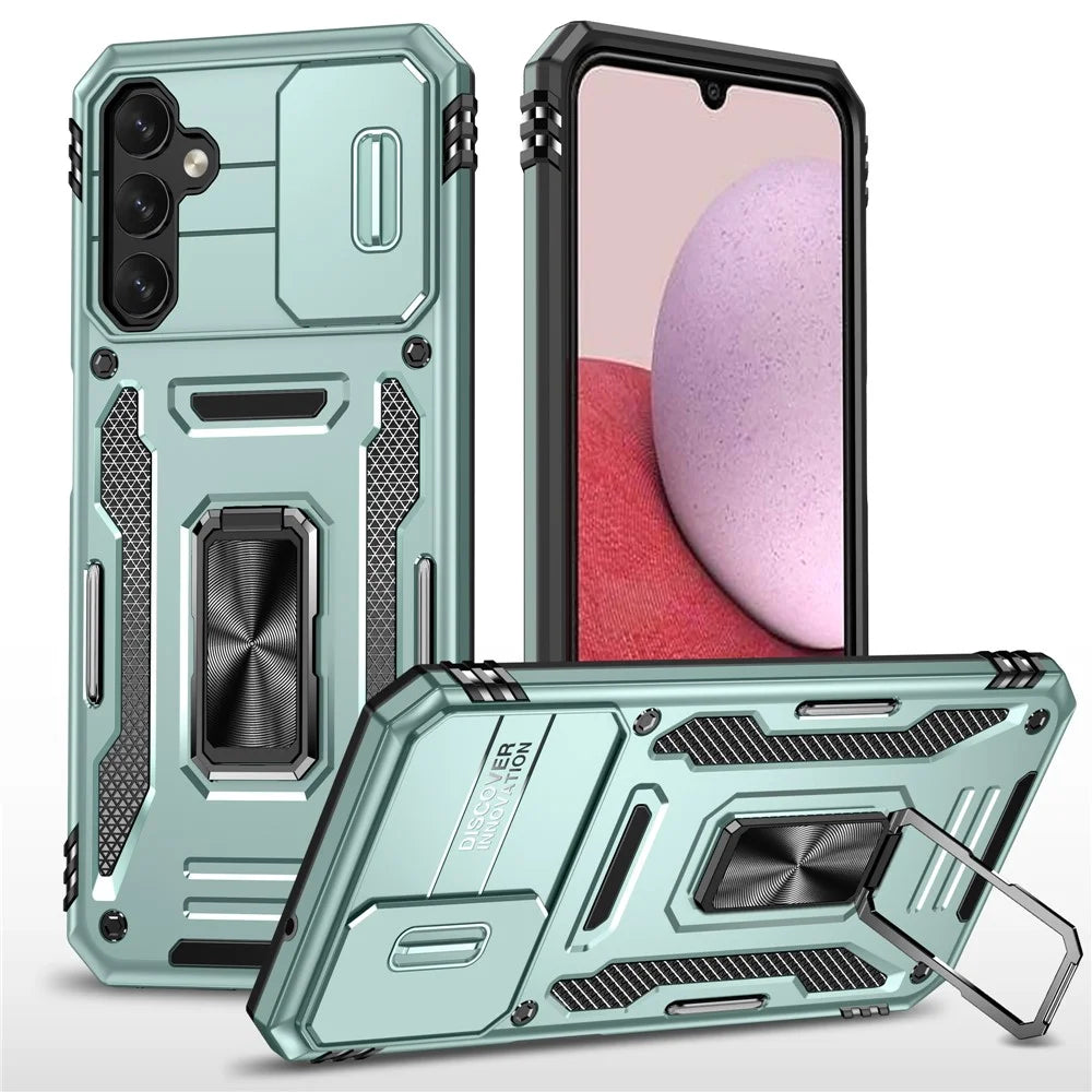 For Samsung Galaxy A14 4G / 5G Armor Series Anti-drop Phone Case PC + TPU Mobile Phone Back Cover Kickstand - Green - 1