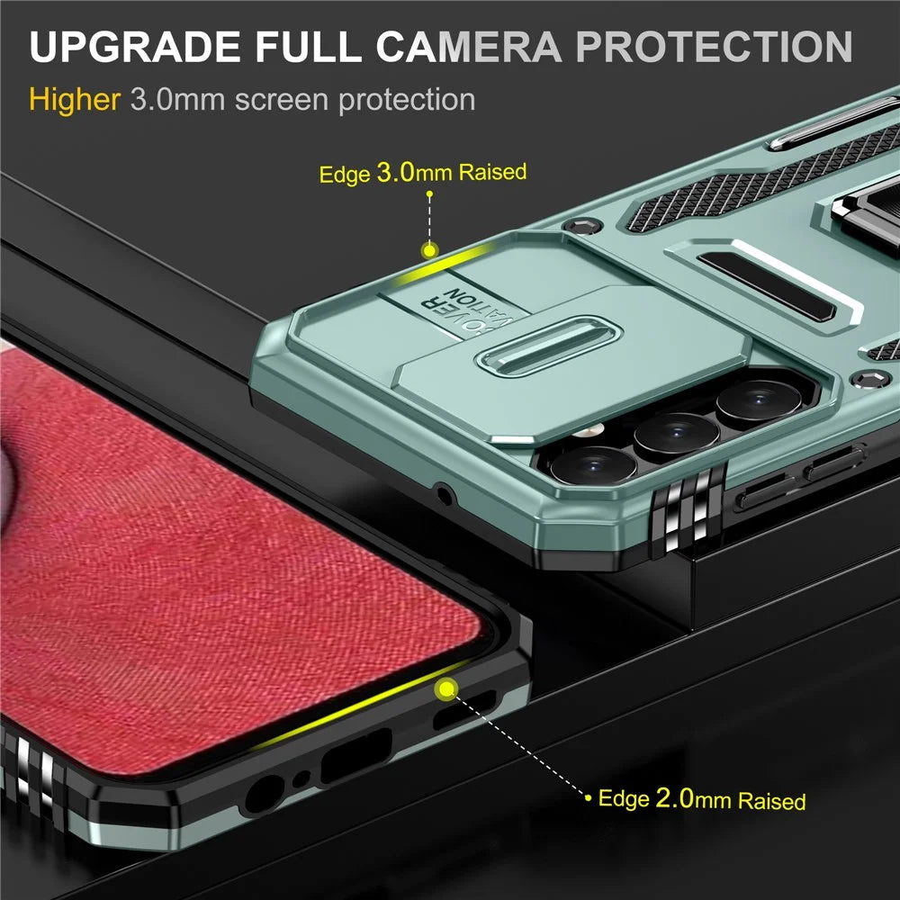 For Samsung Galaxy A14 4G / 5G Armor Series Anti-drop Phone Case PC + TPU Mobile Phone Back Cover Kickstand - Green - 3