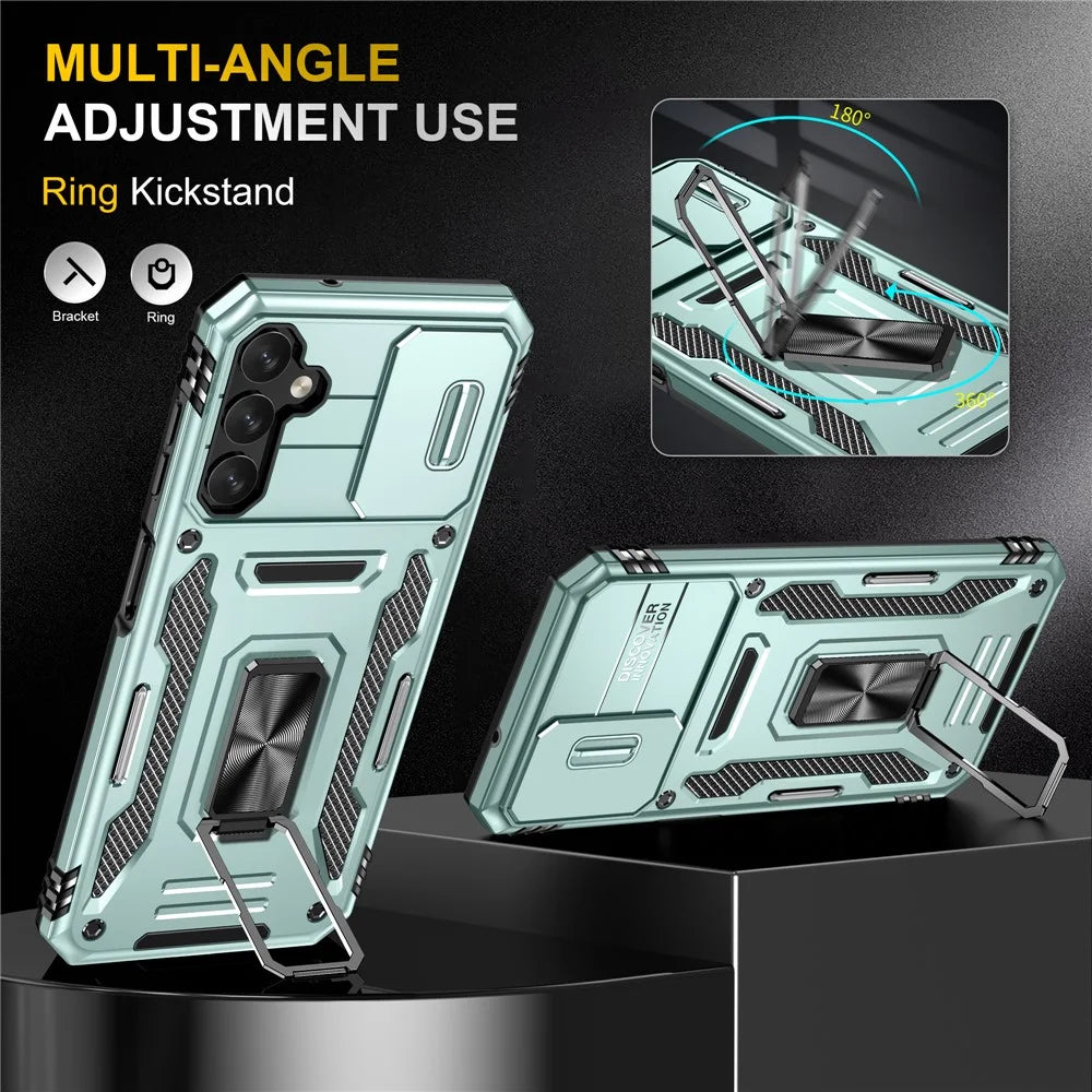 For Samsung Galaxy A14 4G / 5G Armor Series Anti-drop Phone Case PC + TPU Mobile Phone Back Cover Kickstand - Green - 4
