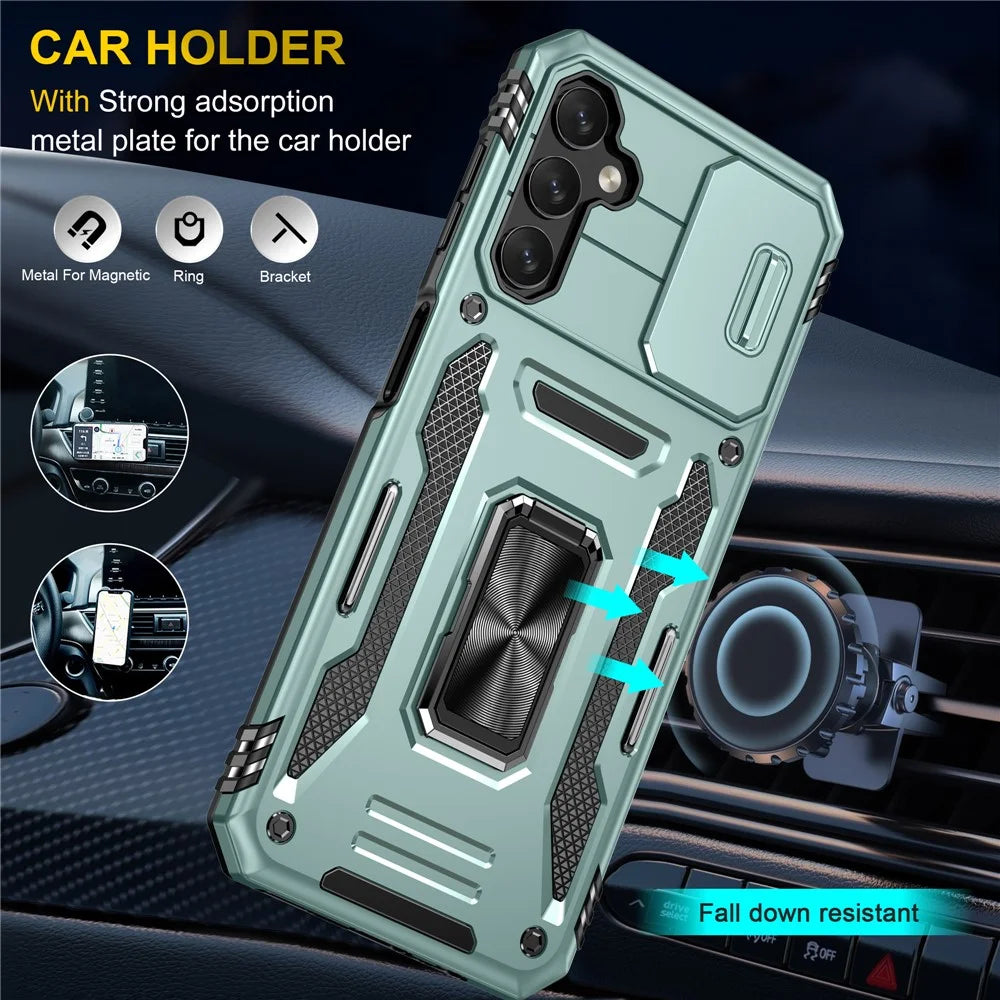 For Samsung Galaxy A14 4G / 5G Armor Series Anti-drop Phone Case PC + TPU Mobile Phone Back Cover Kickstand - Green - 6