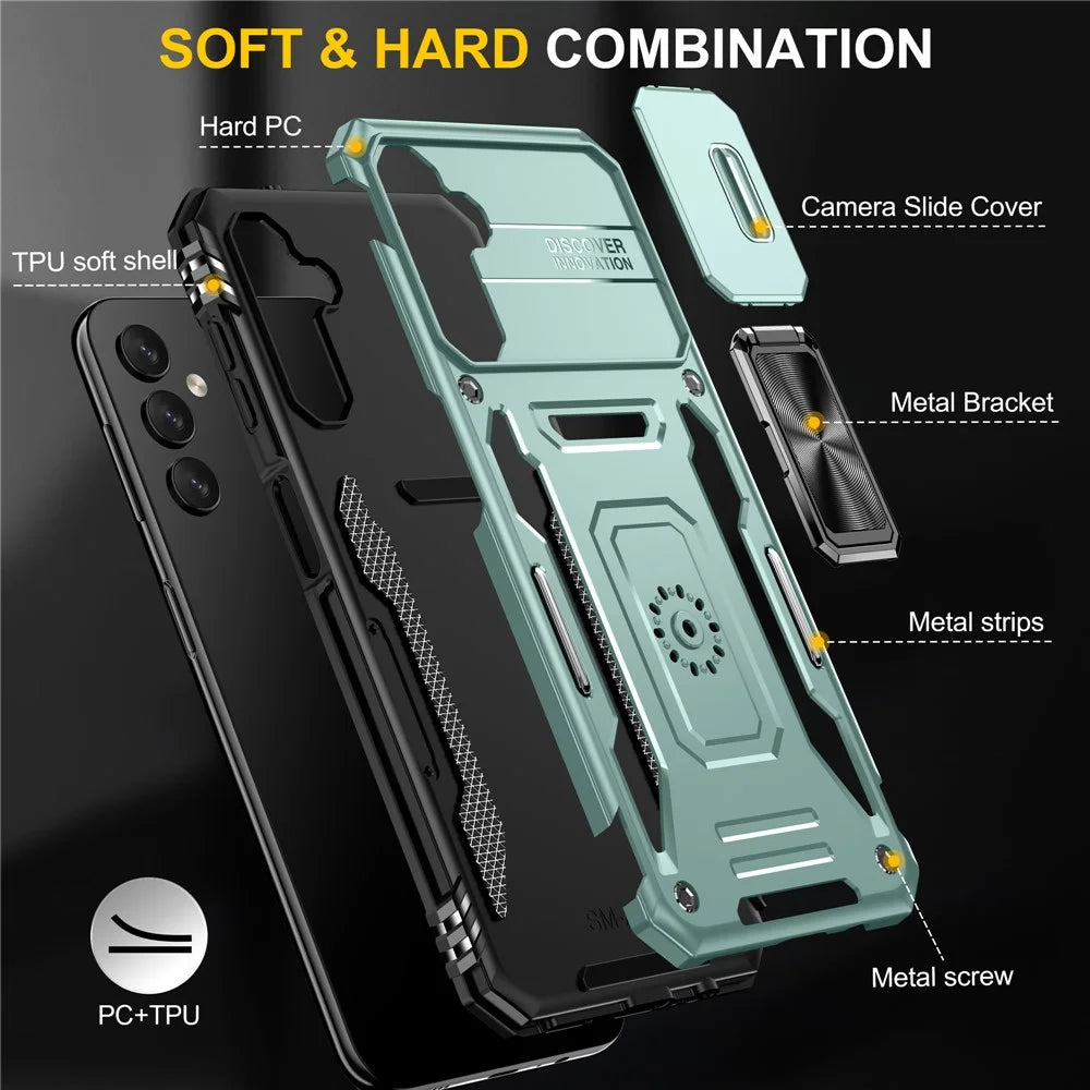 For Samsung Galaxy A14 4G / 5G Armor Series Anti-drop Phone Case PC + TPU Mobile Phone Back Cover Kickstand - Green - 7