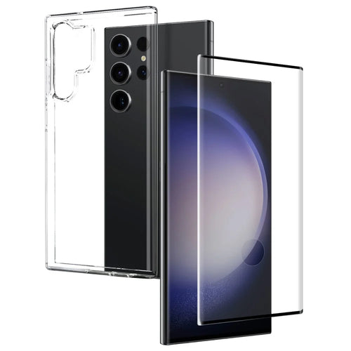 NORTHJO For Samsung Galaxy S23 Ultra TPU Case Clear Phone Cover + 3D Curved Tempered Glass Screen Protector - 1