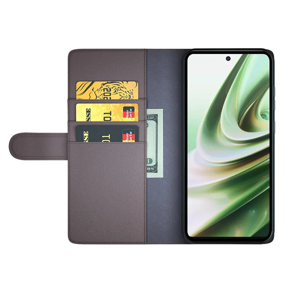 For OnePlus Nord CE 3 Lite 5G / Nord N30 5G Case Genuine Split Leather Phone Cover with Wallet Stand - Brown - 2