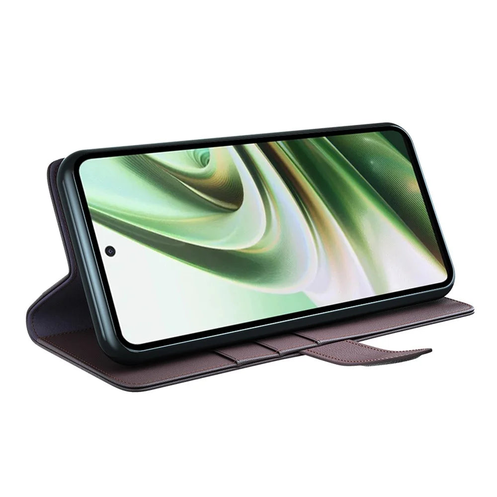 For OnePlus Nord CE 3 Lite 5G / Nord N30 5G Case Genuine Split Leather Phone Cover with Wallet Stand - Brown - 3