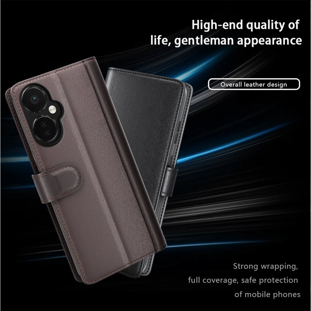 For OnePlus Nord CE 3 Lite 5G / Nord N30 5G Case Genuine Split Leather Phone Cover with Wallet Stand - Brown - 4