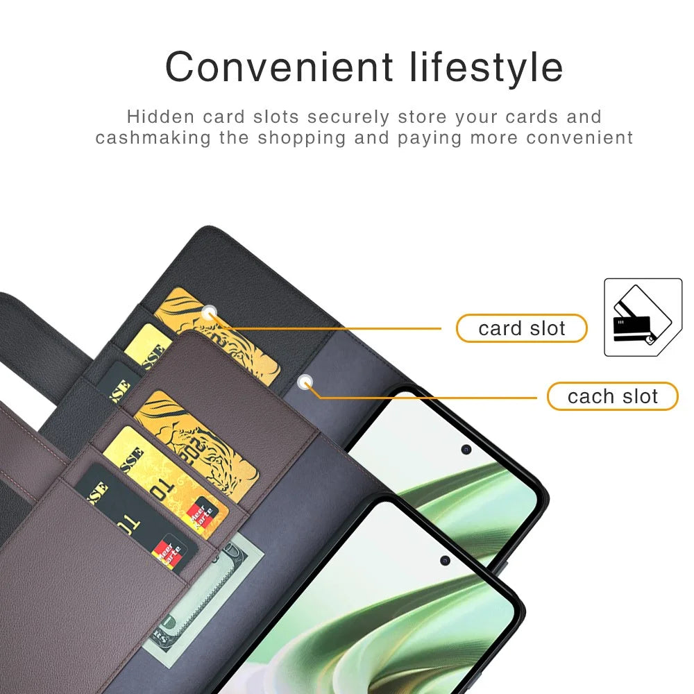 For OnePlus Nord CE 3 Lite 5G / Nord N30 5G Case Genuine Split Leather Phone Cover with Wallet Stand - Brown - 6