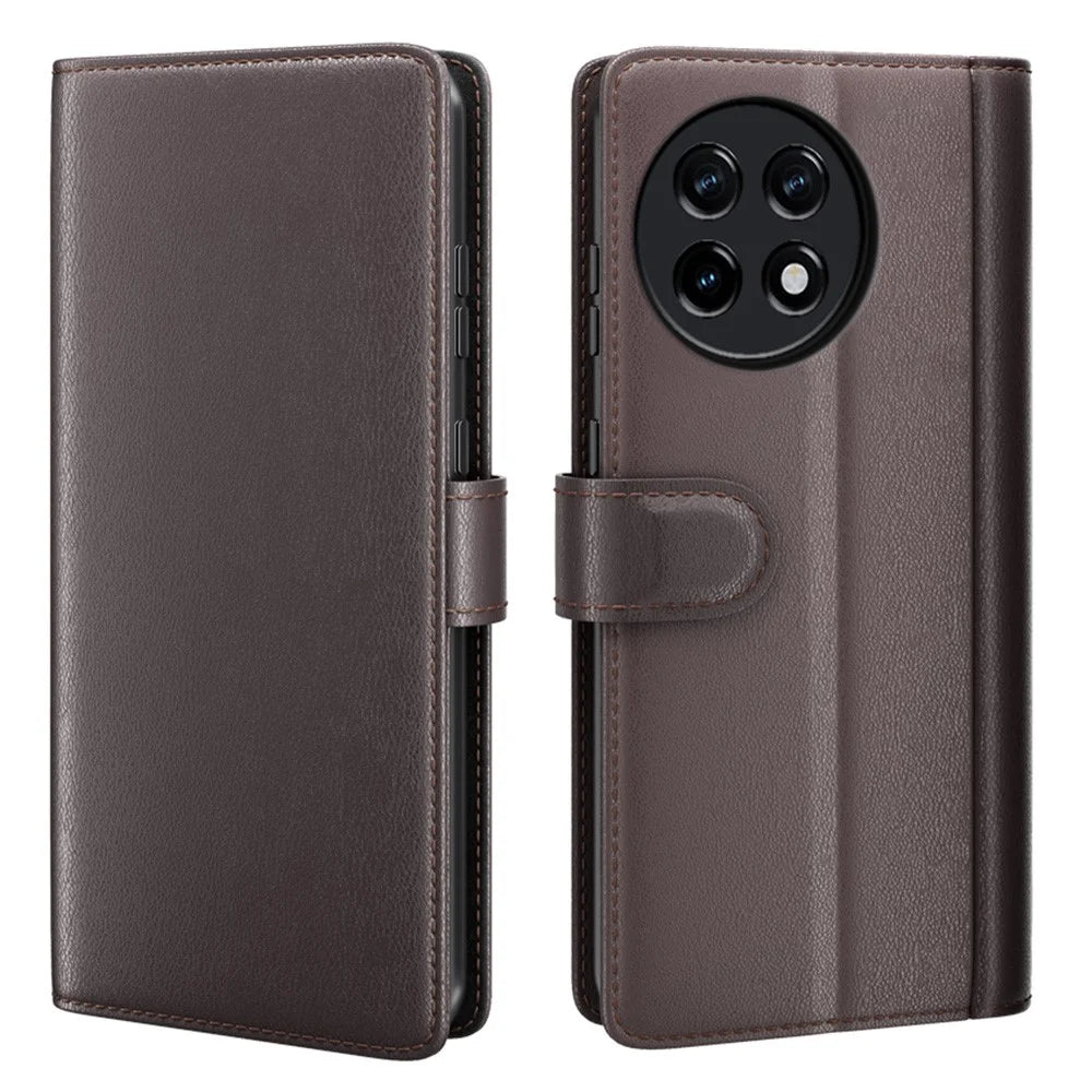 For OnePlus Ace 2 5G / 11R 5G Case Genuine Split Leather Phone Cover with Wallet Stand - Brown - 1
