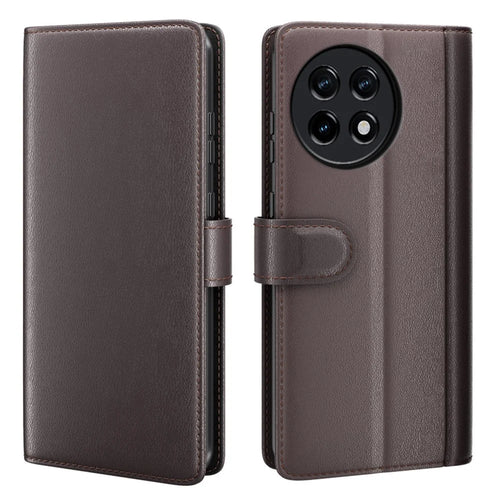 For OnePlus Ace 2 5G / 11R 5G Case Genuine Split Leather Phone Cover with Wallet Stand - Brown - 1
