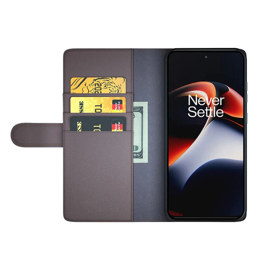 For OnePlus Ace 2 5G / 11R 5G Case Genuine Split Leather Phone Cover with Wallet Stand - Brown - 2