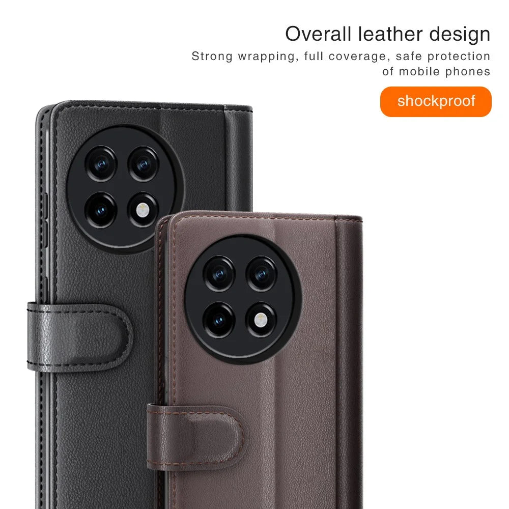 For OnePlus Ace 2 5G / 11R 5G Case Genuine Split Leather Phone Cover with Wallet Stand - Brown - 5