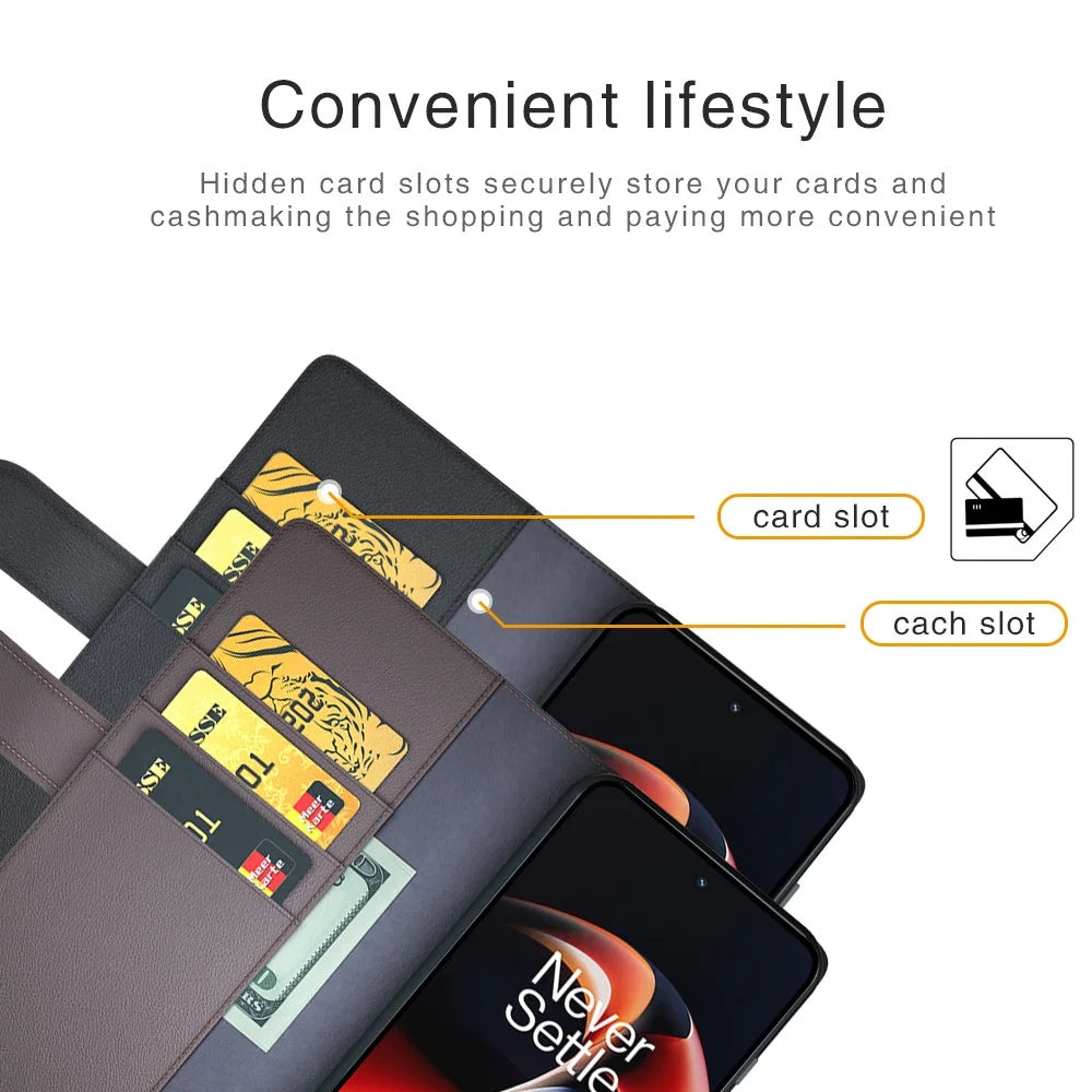 For OnePlus Ace 2 5G / 11R 5G Case Genuine Split Leather Phone Cover with Wallet Stand - Brown - 6