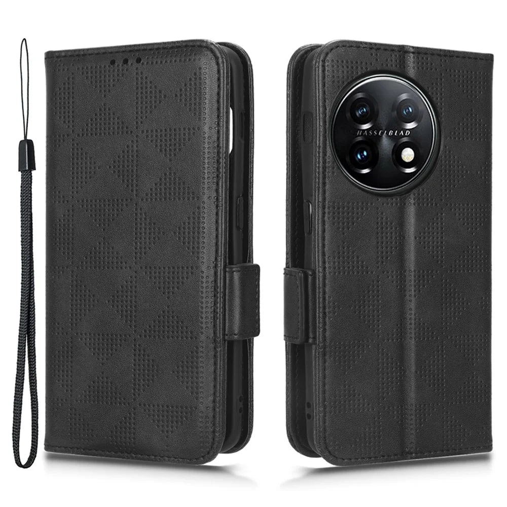 Flip Leather Phone Cover For OnePlus Ace 2 5G / 11R 5G , Wallet Stand Imprinted Triangle Pattern Phone Case - Black - 1