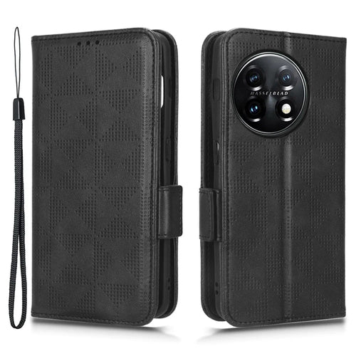 Flip Leather Phone Cover For OnePlus Ace 2 5G / 11R 5G , Wallet Stand Imprinted Triangle Pattern Phone Case - Black - 1