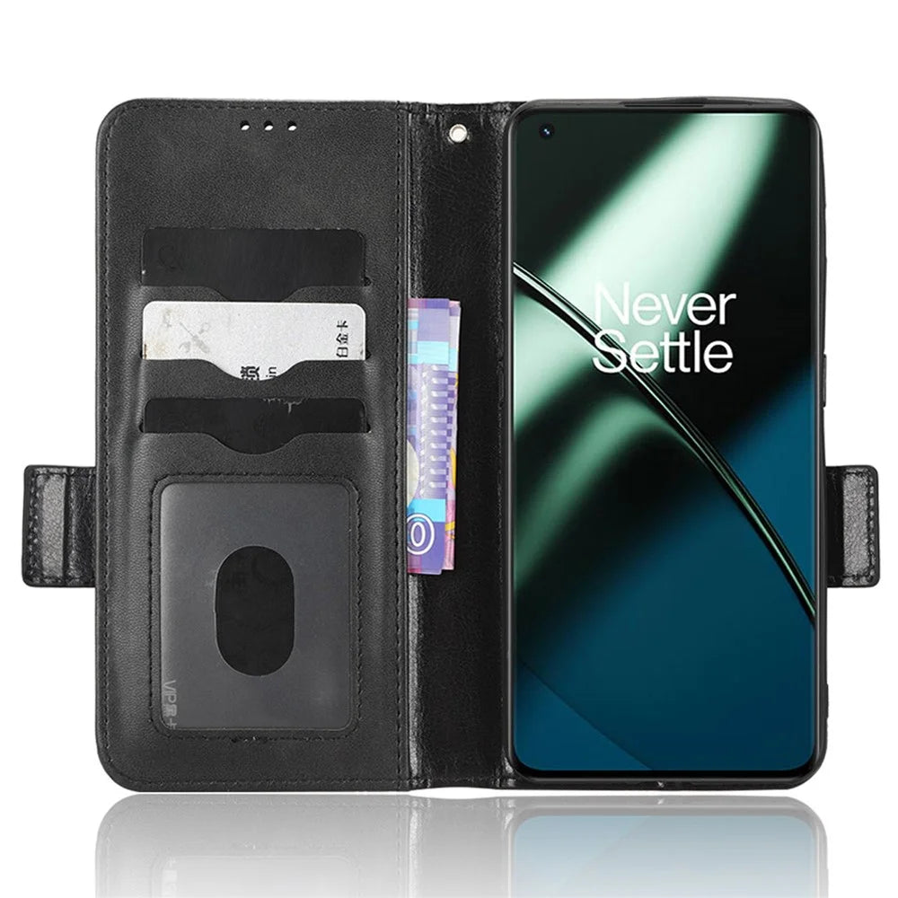 Flip Leather Phone Cover For OnePlus Ace 2 5G / 11R 5G , Wallet Stand Imprinted Triangle Pattern Phone Case - Black - 2