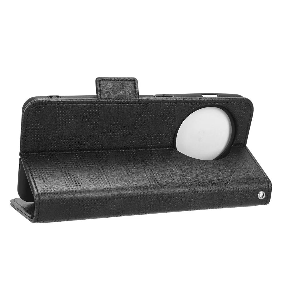 Flip Leather Phone Cover For OnePlus Ace 2 5G / 11R 5G , Wallet Stand Imprinted Triangle Pattern Phone Case - Black - 3