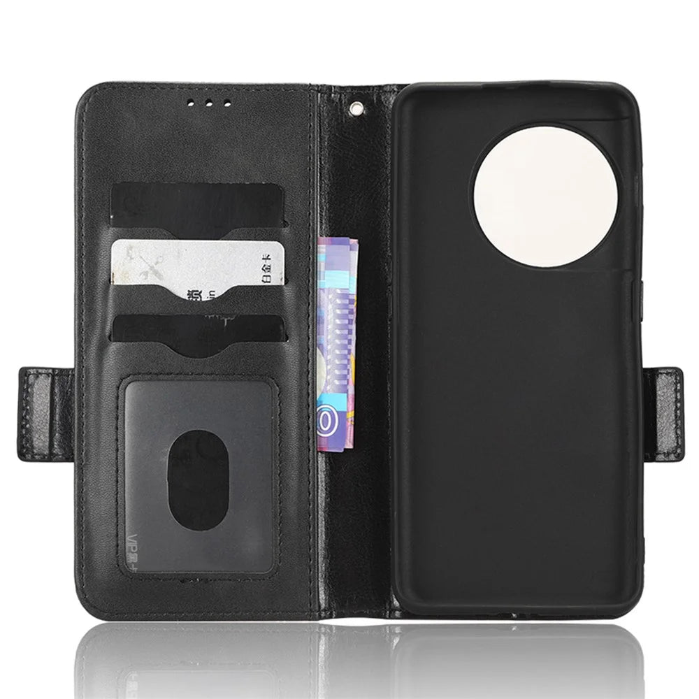 Flip Leather Phone Cover For OnePlus Ace 2 5G / 11R 5G , Wallet Stand Imprinted Triangle Pattern Phone Case - Black - 4