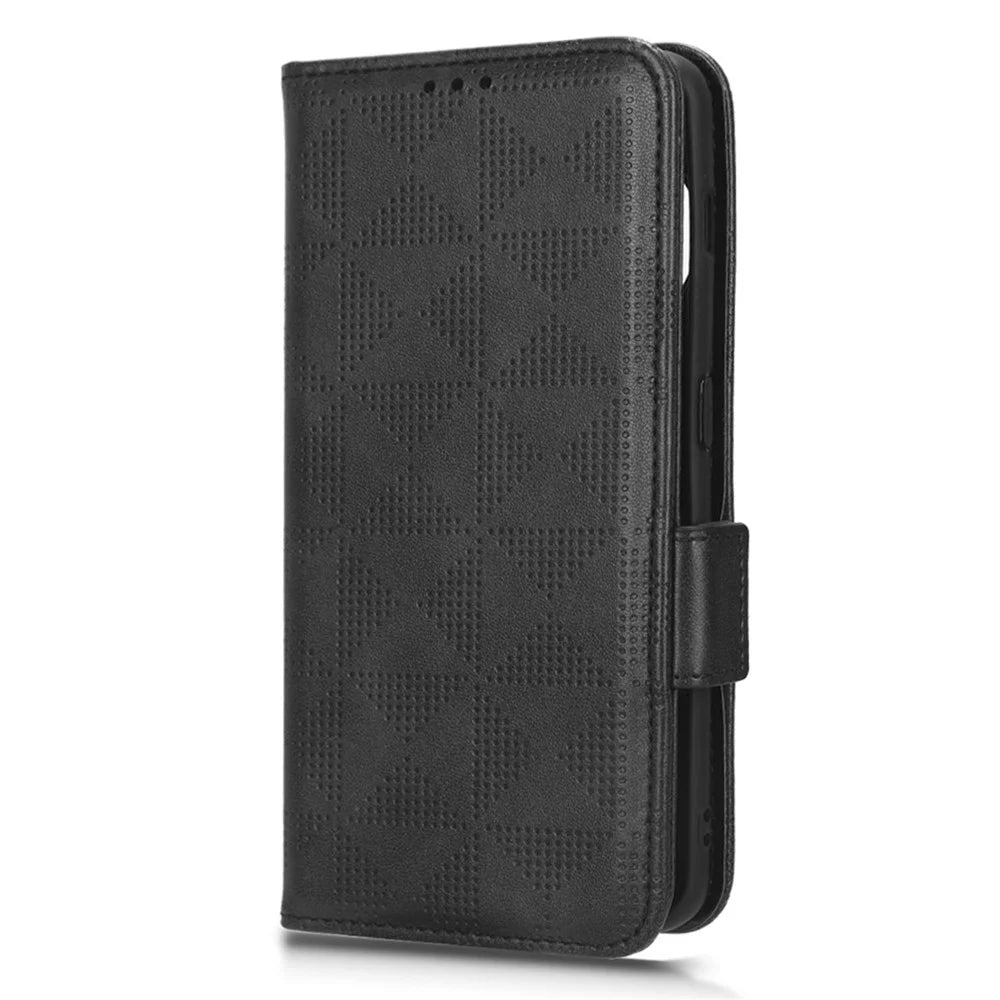 Flip Leather Phone Cover For OnePlus Ace 2 5G / 11R 5G , Wallet Stand Imprinted Triangle Pattern Phone Case - Black - 6