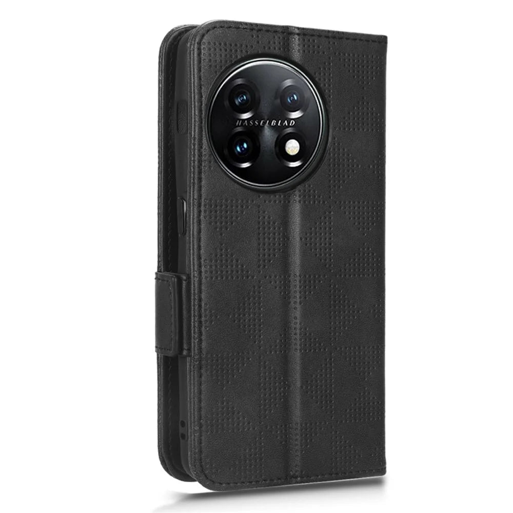 Flip Leather Phone Cover For OnePlus Ace 2 5G / 11R 5G , Wallet Stand Imprinted Triangle Pattern Phone Case - Black - 7