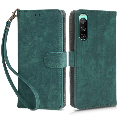 For Sony Xperia 10 IV 5G Phone Leather Case Stand Wallet RFID Blocking Phone Cover with Strap - Green - 1