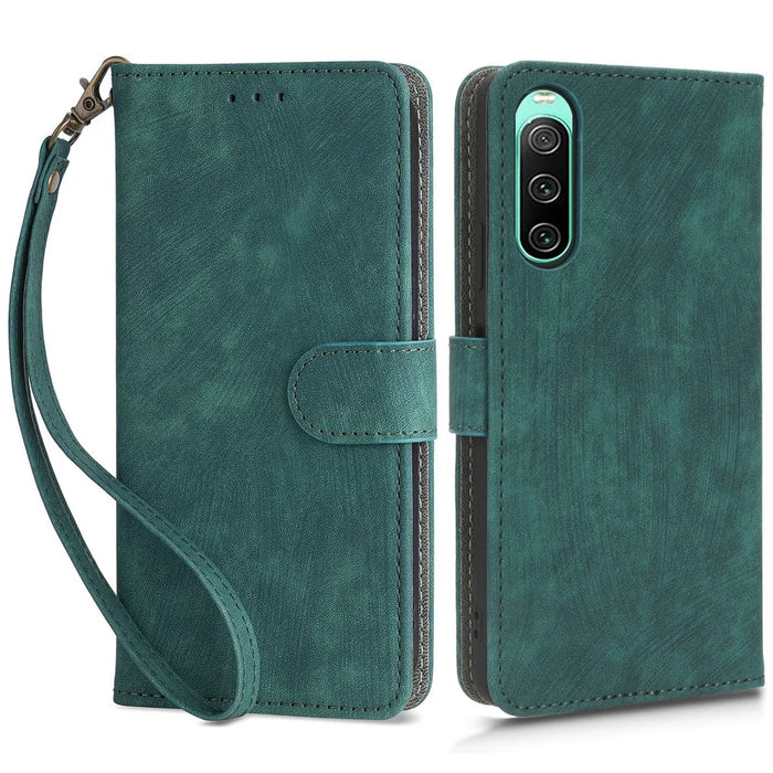 For Sony Xperia 10 IV 5G Phone Leather Case Stand Wallet RFID Blocking Phone Cover with Strap - Green - 1