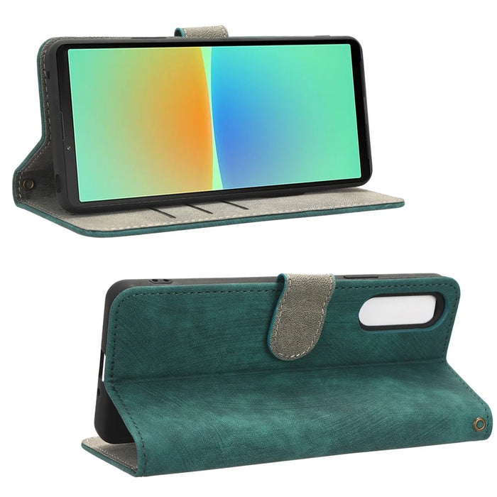 For Sony Xperia 10 IV 5G Phone Leather Case Stand Wallet RFID Blocking Phone Cover with Strap - Green - 3