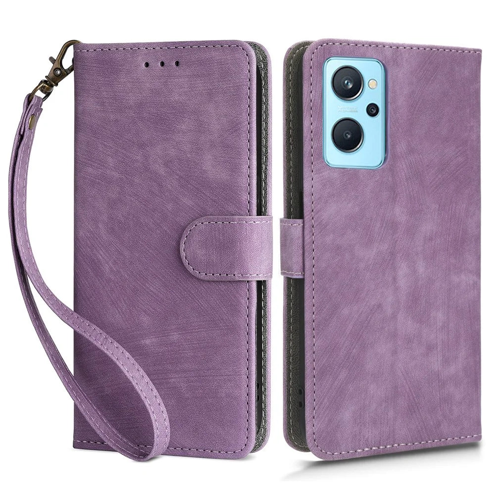 For Realme 9i 4G / Oppo A36 / A76 / A96 4G Leather Phone Case RFID Blocking Phone Wallet Stand Cover with Strap - Purple - 1