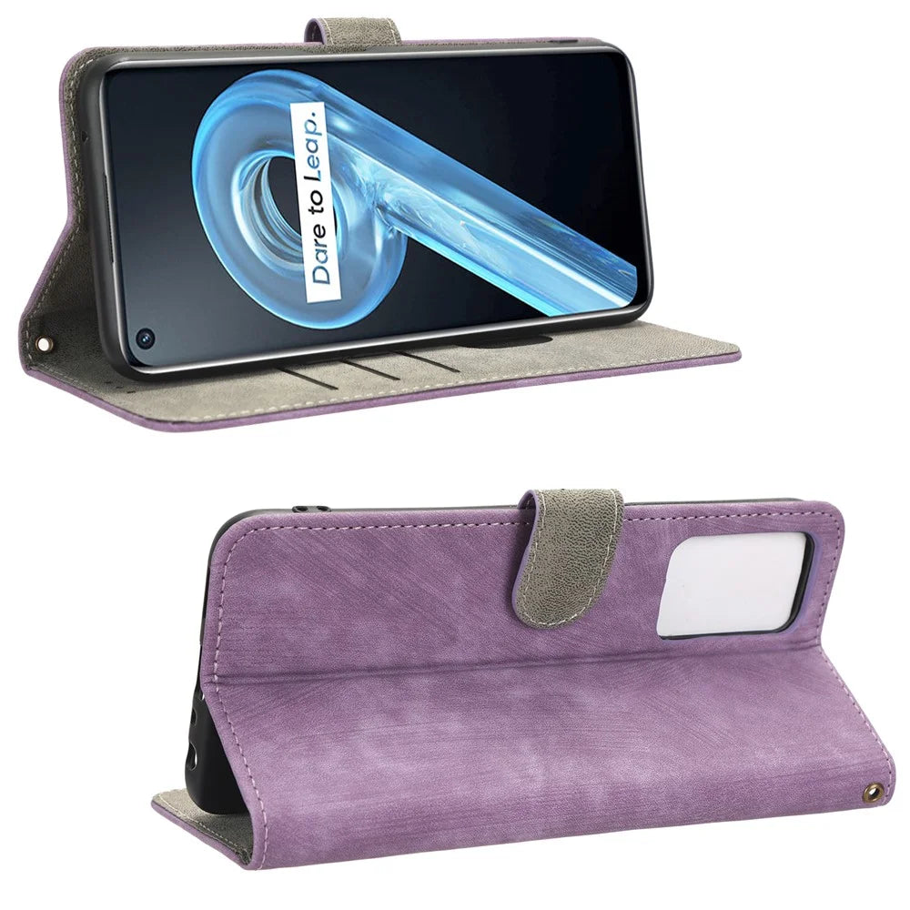 For Realme 9i 4G / Oppo A36 / A76 / A96 4G Leather Phone Case RFID Blocking Phone Wallet Stand Cover with Strap - Purple - 3