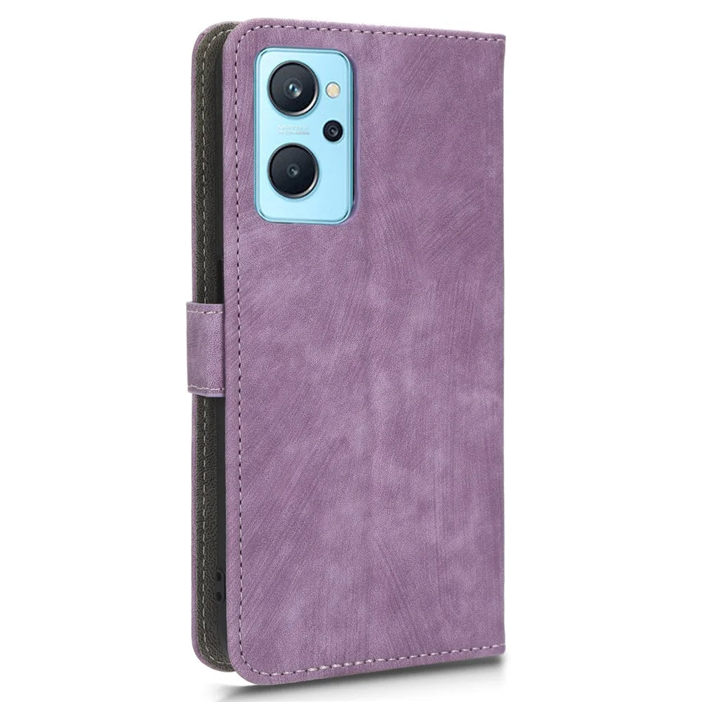 For Realme 9i 4G / Oppo A36 / A76 / A96 4G Leather Phone Case RFID Blocking Phone Wallet Stand Cover with Strap - Purple - 6