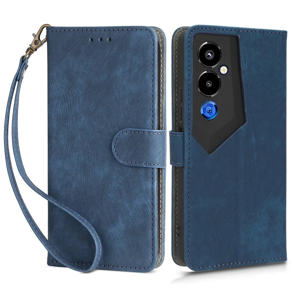 For TECNO Pova 4 Pro 4G LG8n Wallet Phone Case RFID Blocking Leather Stand Phone Cover with Strap - Blue - 1
