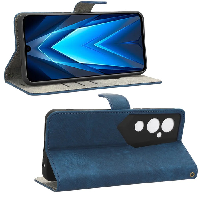 For TECNO Pova 4 Pro 4G LG8n Wallet Phone Case RFID Blocking Leather Stand Phone Cover with Strap - Blue - 3