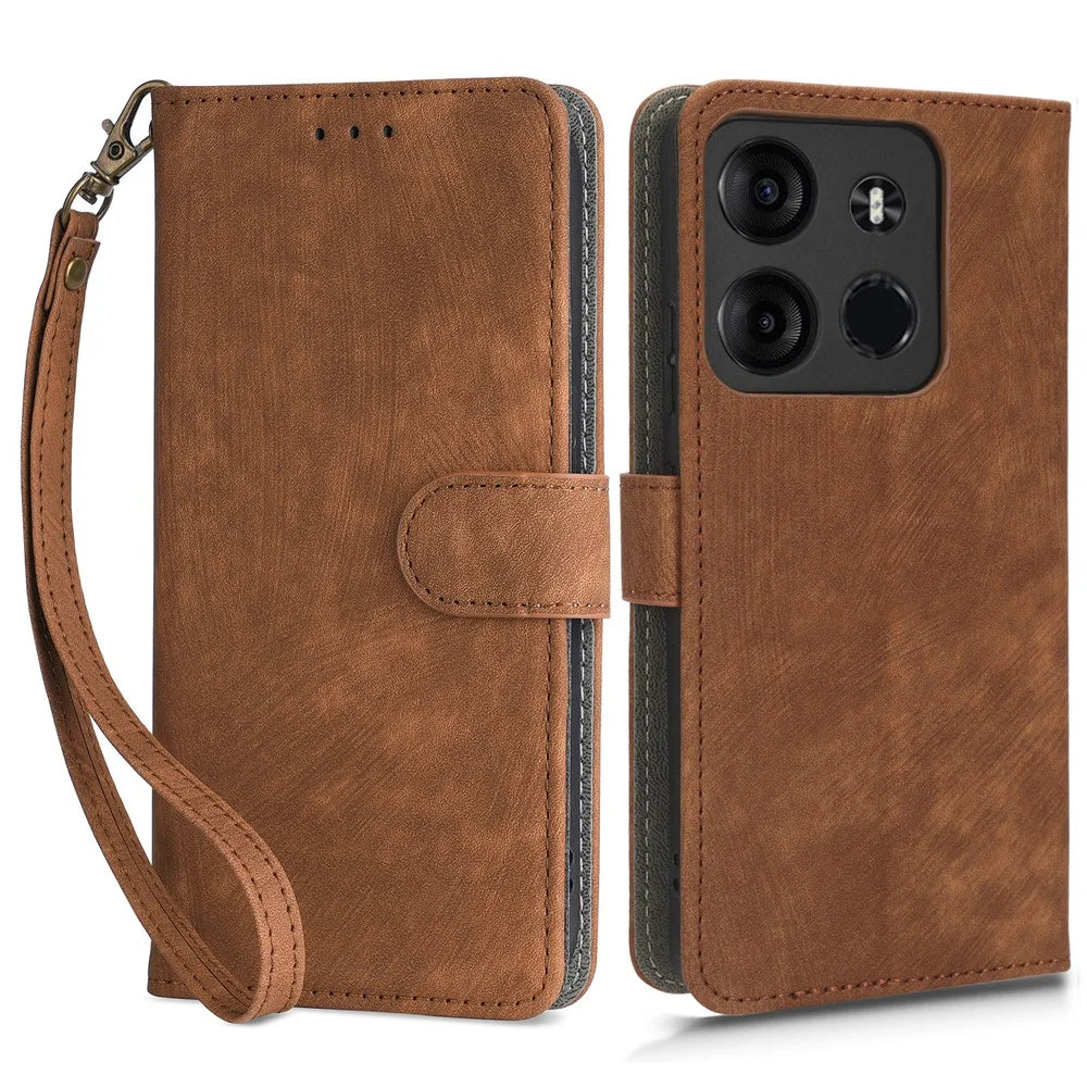 For TECNO Spark Go 2023 4G / Pop 7 / Pop 7 Pro / BF7 / Infinix Smart 7 / X6515 RFID Blocking Leather Case Wallet Stand with Strap - Brown - 1